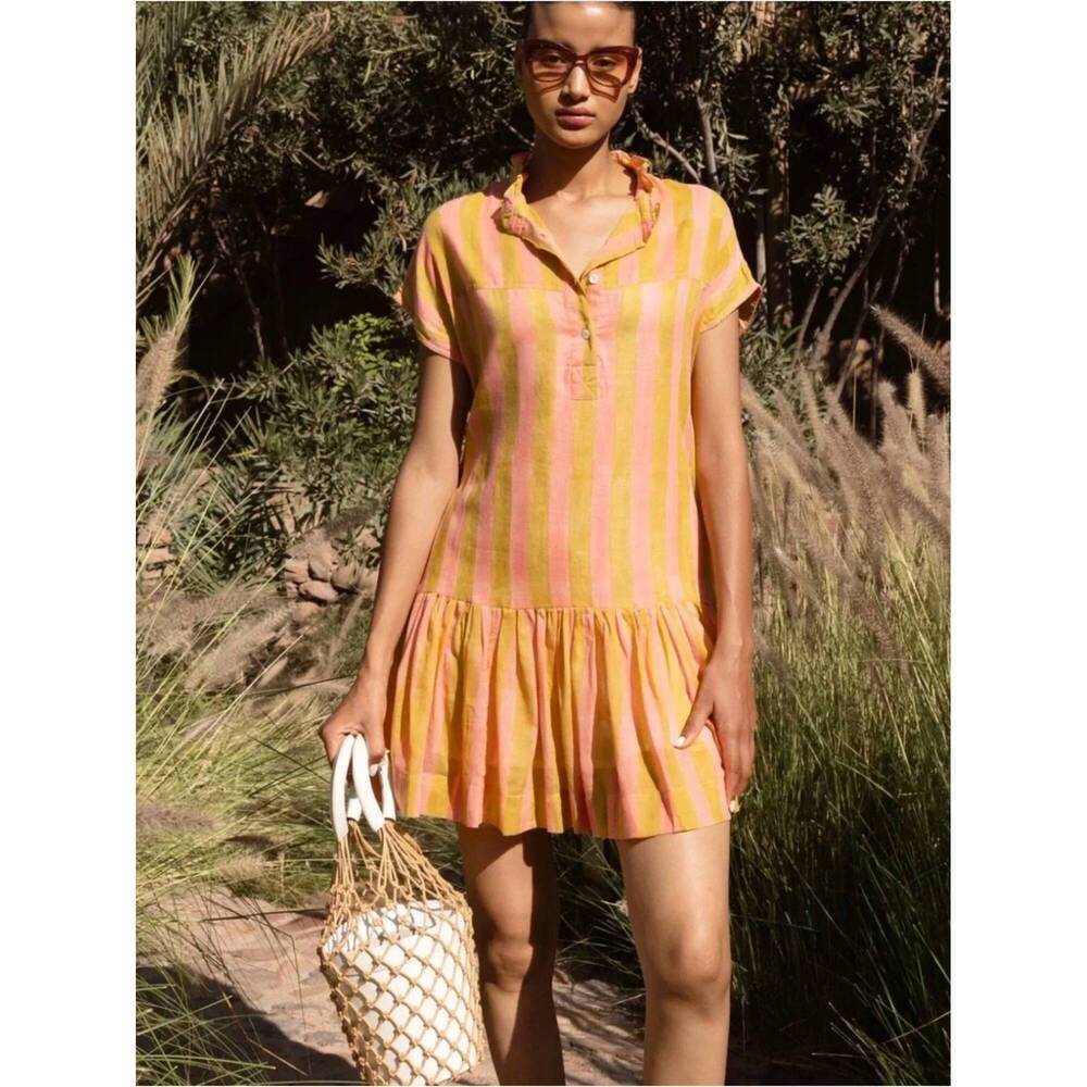 Oliphant Yellow and Pink Striped Mini Dress